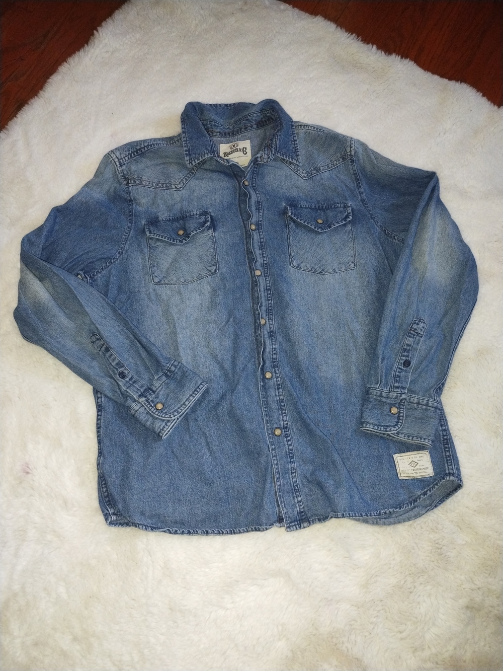Men's Light Blue Denim Western Shirt - Classic Button-Up